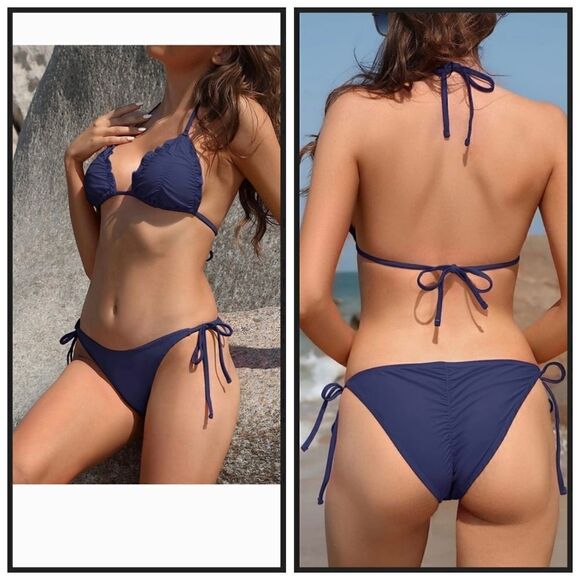 NWT SHEKINI Women's Halter Bikini Ruched 2 PC Swimsuit Tie Side Set - Picture 1 of 12